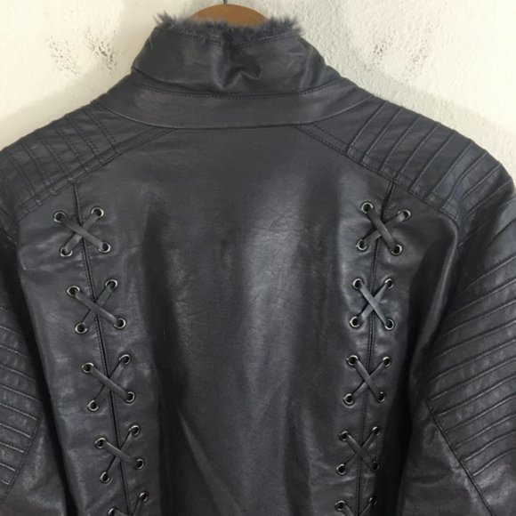 Torrid Lace Up Back Faux Fur Collar Moto Jacket 4X - Picture 6 of 15